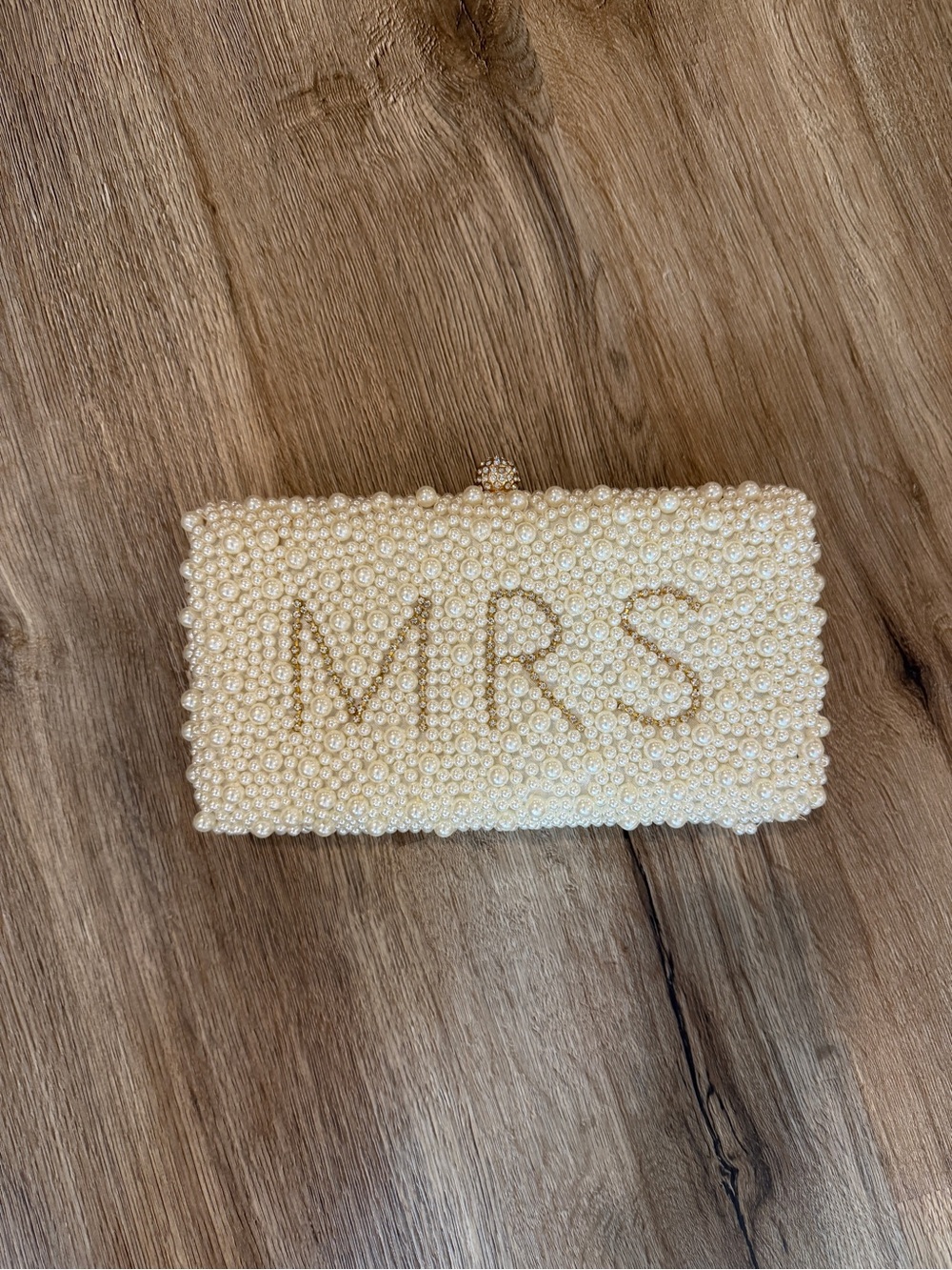 Pearl 'MRS' Embellished Clutch - Ivory Wedding Evening Bag